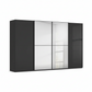 A modern four-door Rauch Scale Supreme Duo wardrobe or cabinet with two solid black side doors and two mirrored centre doors, available in width 320, 360 and 400cm