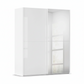 A modern Rauch White Glass two door sliding-door cabinet Wardrobe with Mirror on one door