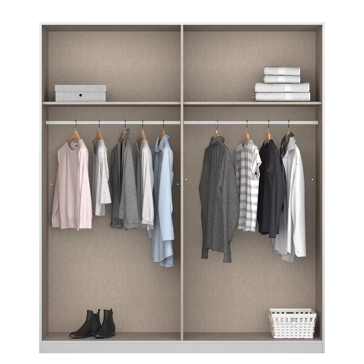 Rauch Miro 4 Door Hinged Wardrobe internal compartments lifestyle image