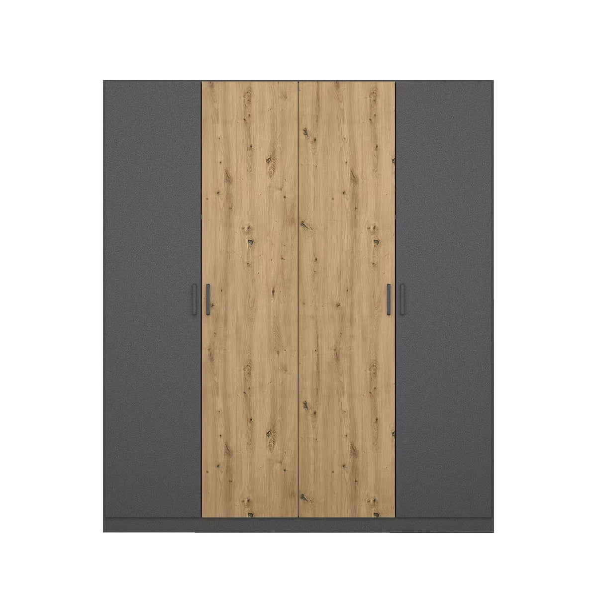Rauch Miro 4 Door Hinged Wardrobe in Metallic Grey with Artisan Oak front view