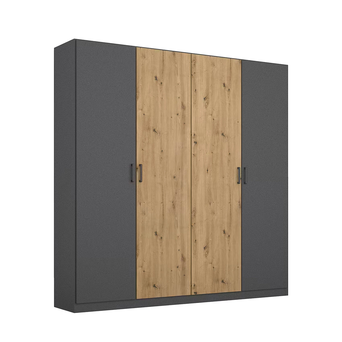 Rauch Miro 4 Door Hinged Wardrobe in Metallic Grey with Artisan Oak