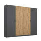 Rauch Miro 4 Door Hinged Wardrobe in Metallic Grey with Artisan Oak