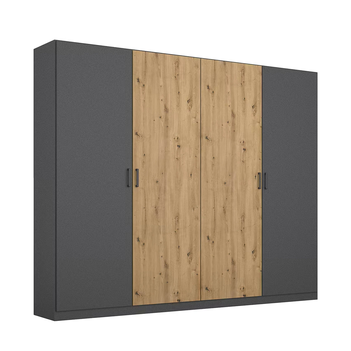 Rauch Miro 4 Door Hinged Wardrobe in Metallic Grey with Artisan Oak
