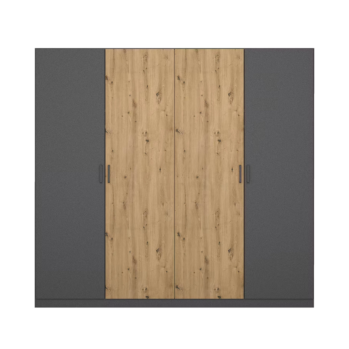 Rauch Miro 4 Door Hinged Wardrobe in Metallic Grey with Artisan Oak front view