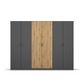 Rauch Miro 6 Door Hinged Wardrobe 271cm in Metallic Grey with Artisan Oak  front view