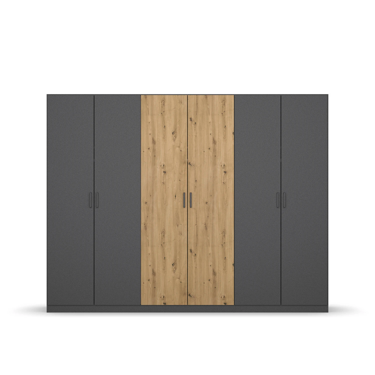 Rauch Miro 6 Door Hinged Wardrobe 271cm in Metallic Grey with Artisan Oak  front view