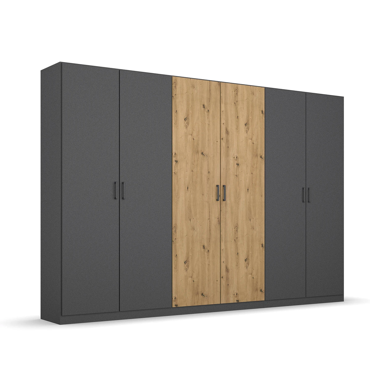 Rauch Miro 6 Door Hinged Wardrobe 271cm in Metallic Grey with Artisan Oak