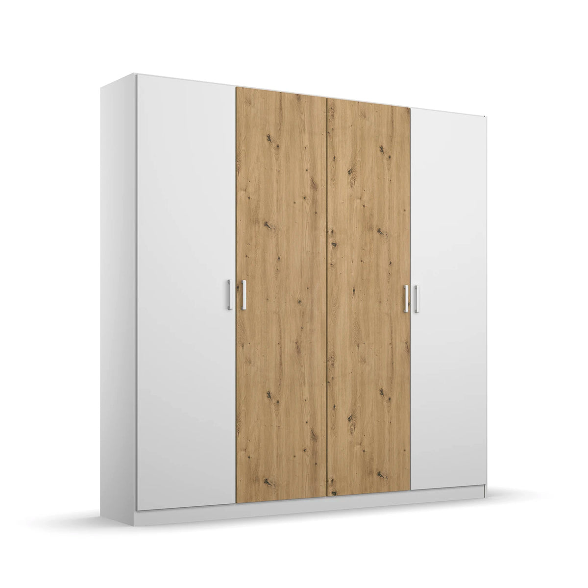 Rauch Miro 4 Door Hinged Wardrobe in Alpine White with Artisan Oak 
