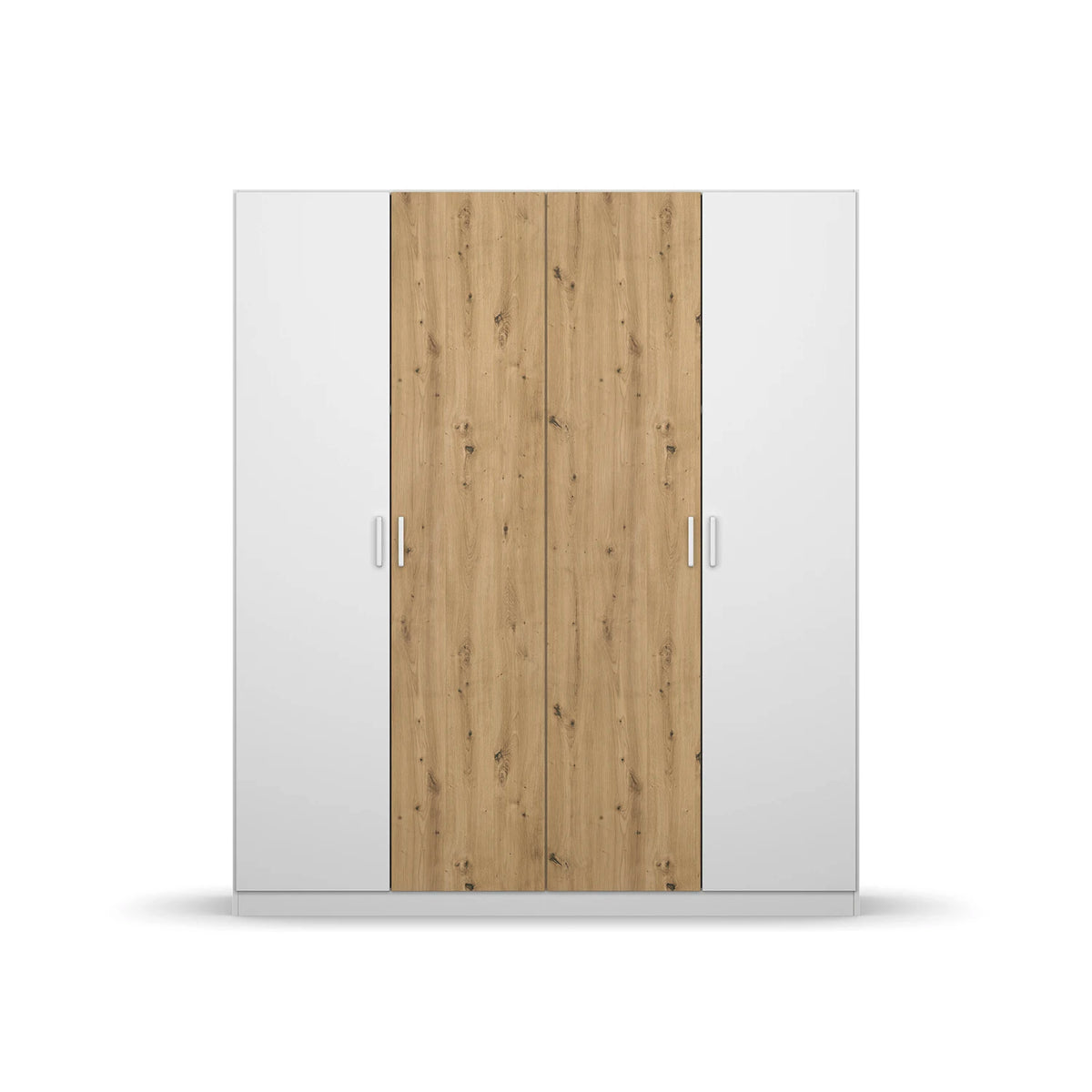 Rauch Miro 4 Door Hinged Wardrobe in Alpine White with Artisan Oak front view