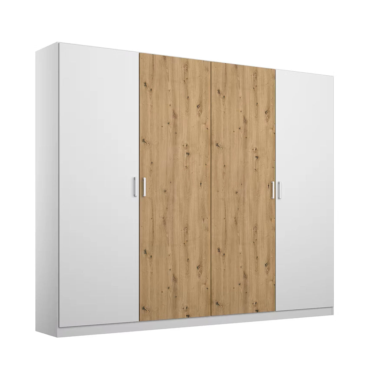 Rauch Miro 4 Door Hinged Wardrobe in Alpine White with Artisan Oak