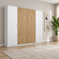 Rauch Miro 4 Door Hinged Wardrobe in Alpine White with Artisan Oak styled in a modern bedroom
