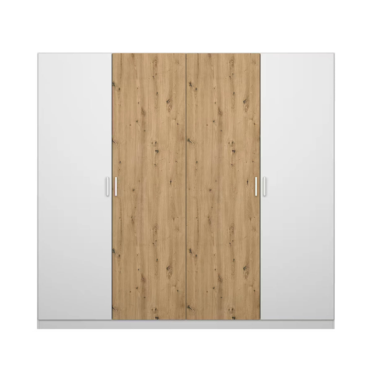 Rauch Miro 4 Door Hinged Wardrobe in Alpine White with Artisan Oak front view