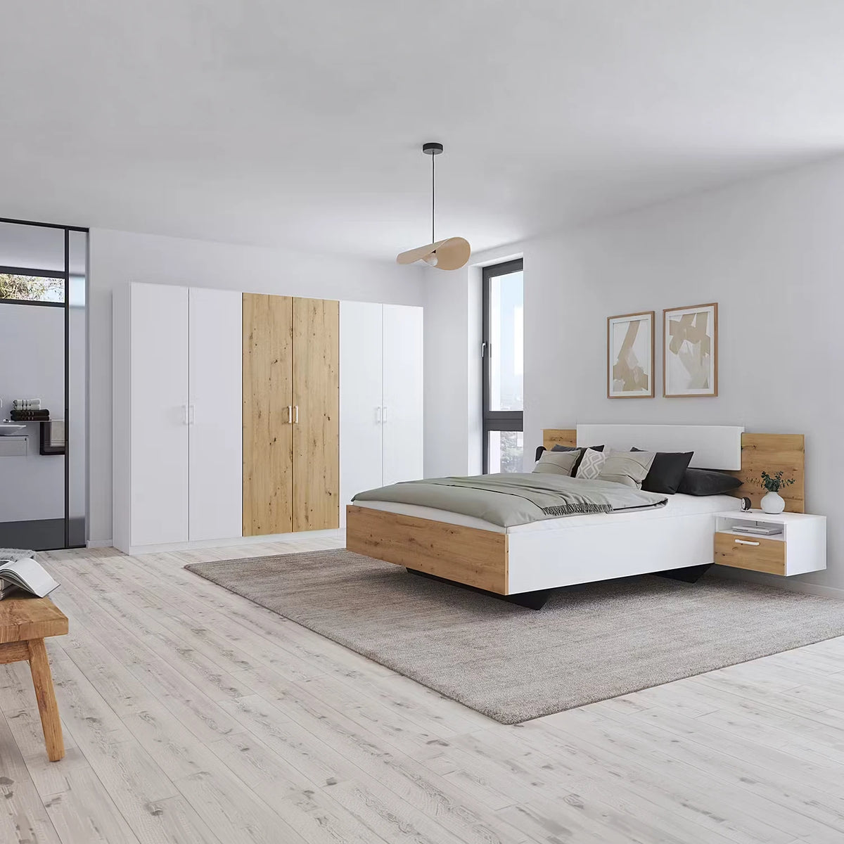 Rauch Miro 6 Door Hinged Wardrobe 271cm in Alpine White with Artisan Oak matching bedroom furniture