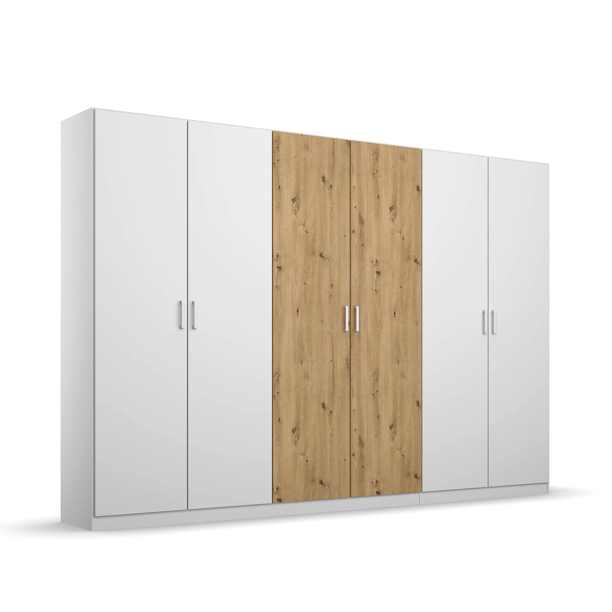 Rauch Miro 6 Door Hinged Wardrobe 271cm in Alpine White with Artisan Oak