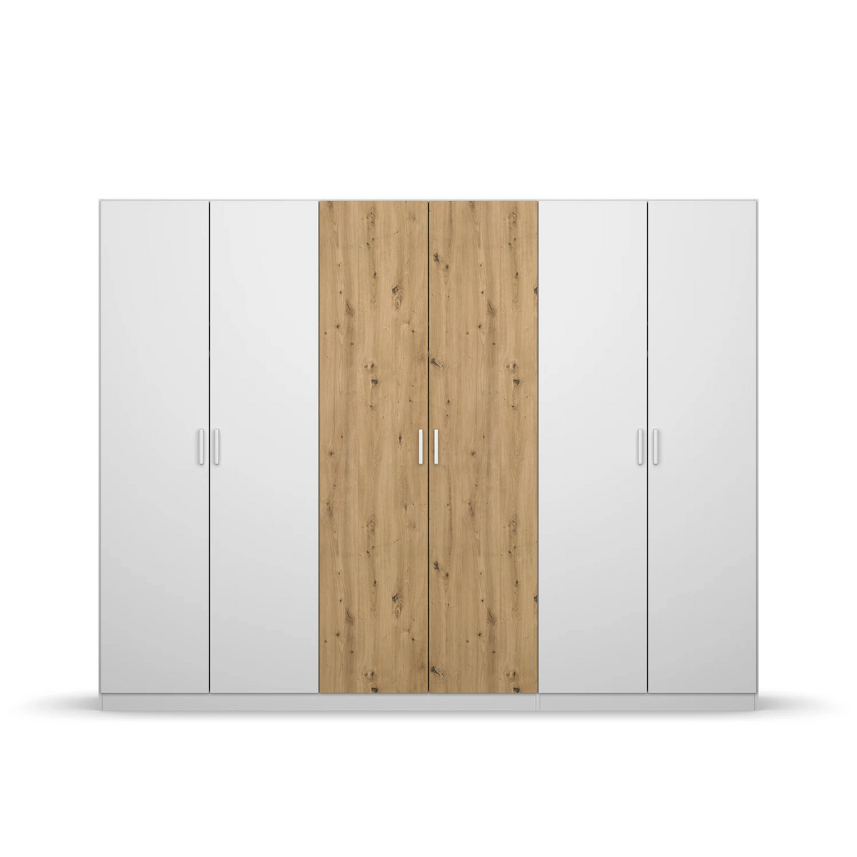 Rauch Miro 6 Door Hinged Wardrobe 271cm in Alpine White with Artisan Oak front view