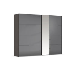 Cairns Graphite and Basalt Glass Sliding Door Wardrobe with Mirror