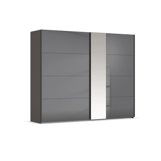 Cairns Graphite and Basalt Glass Sliding Door Wardrobe with Mirror