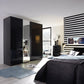 Cairns Graphite Sliding Wardrobe with Basalt Glass Front, styled in a bedroom