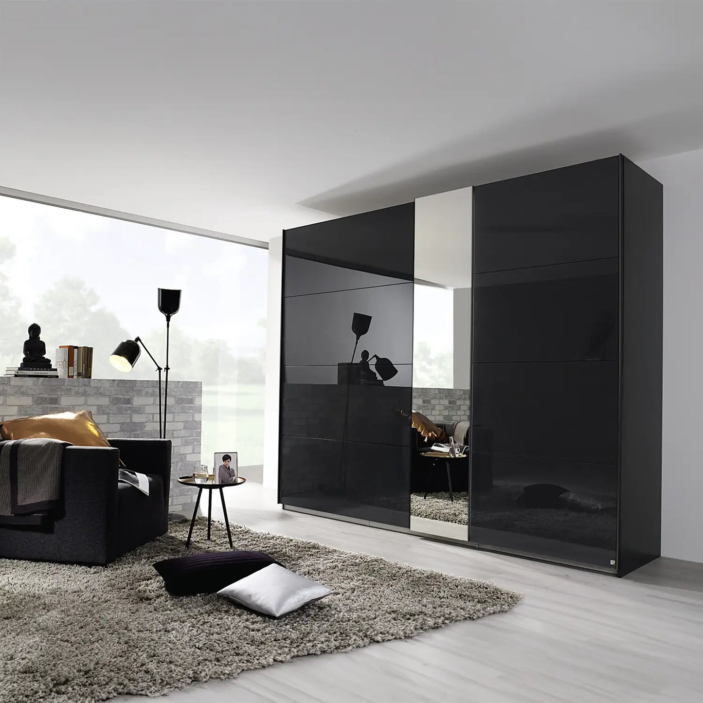 Cairns Graphite Sliding Wardrobe with Basalt Glass Front
