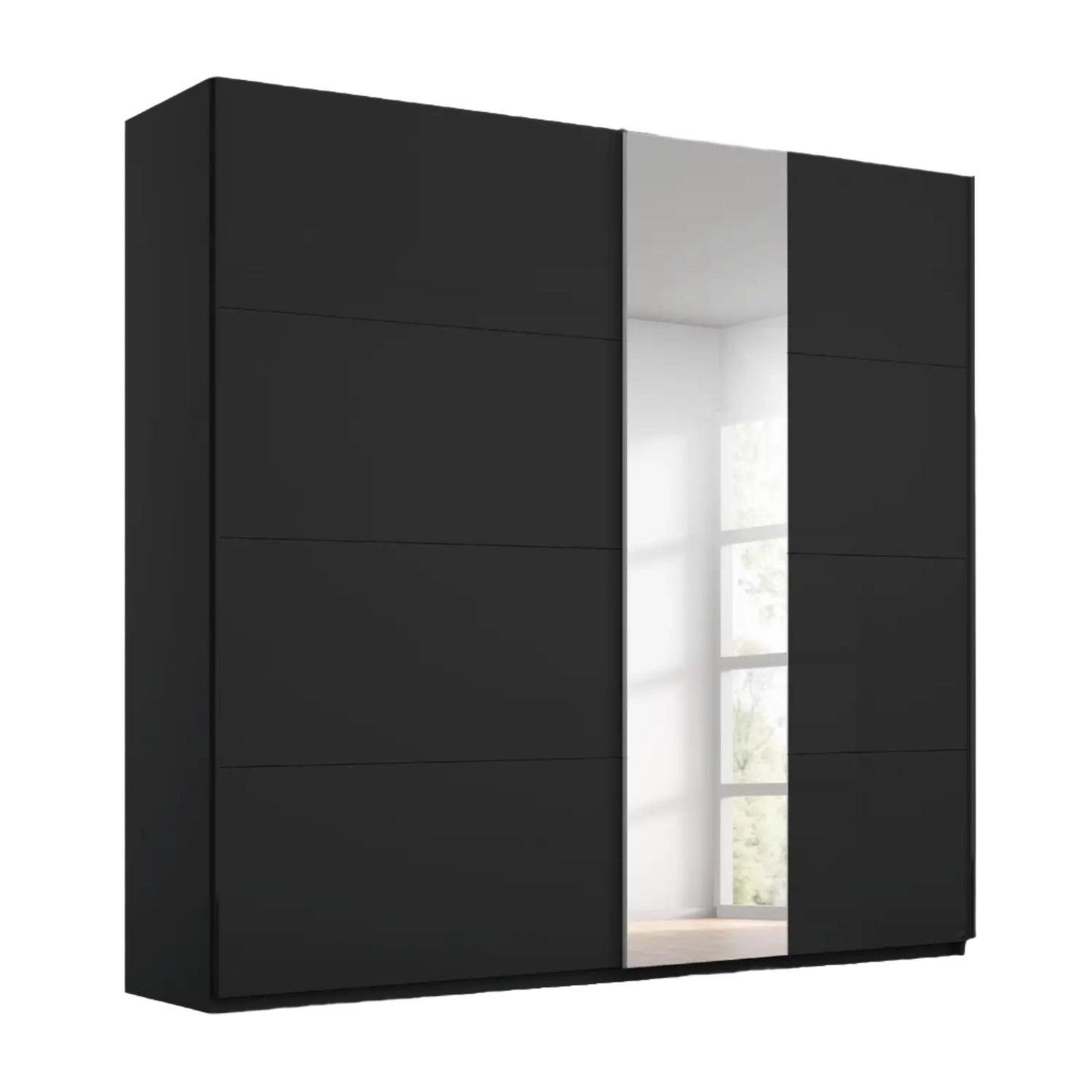 Cairns Graphite and Basalt Glass Sliding Wardrobe with Mirror and light 