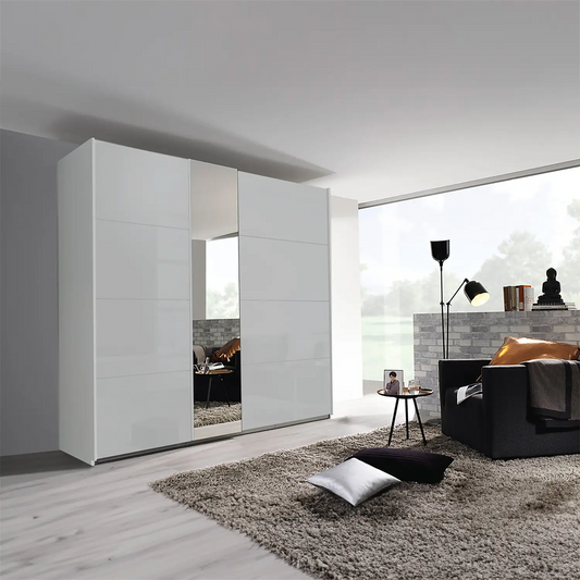 Cairns Sliding Door Wardrobe with Mirror Styled in a Room 