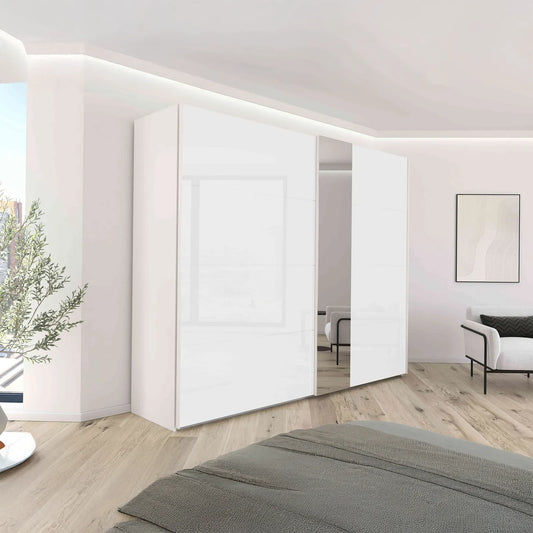 Cairns White Glass 2 Door Sliding Wardrobe