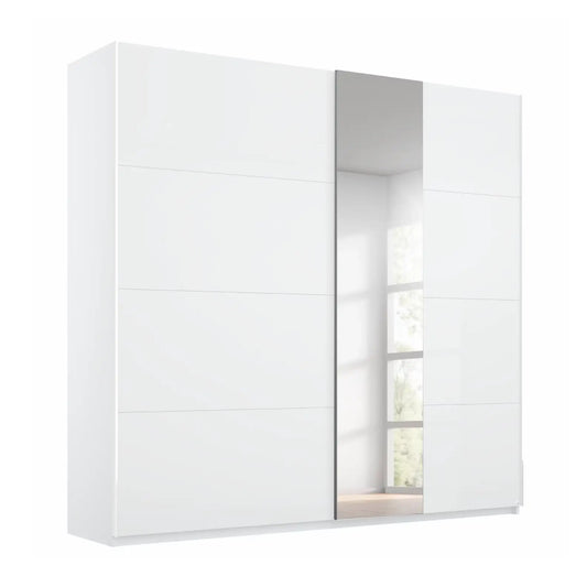 Cairns White Glass wardrobe with a mirror door on a white background