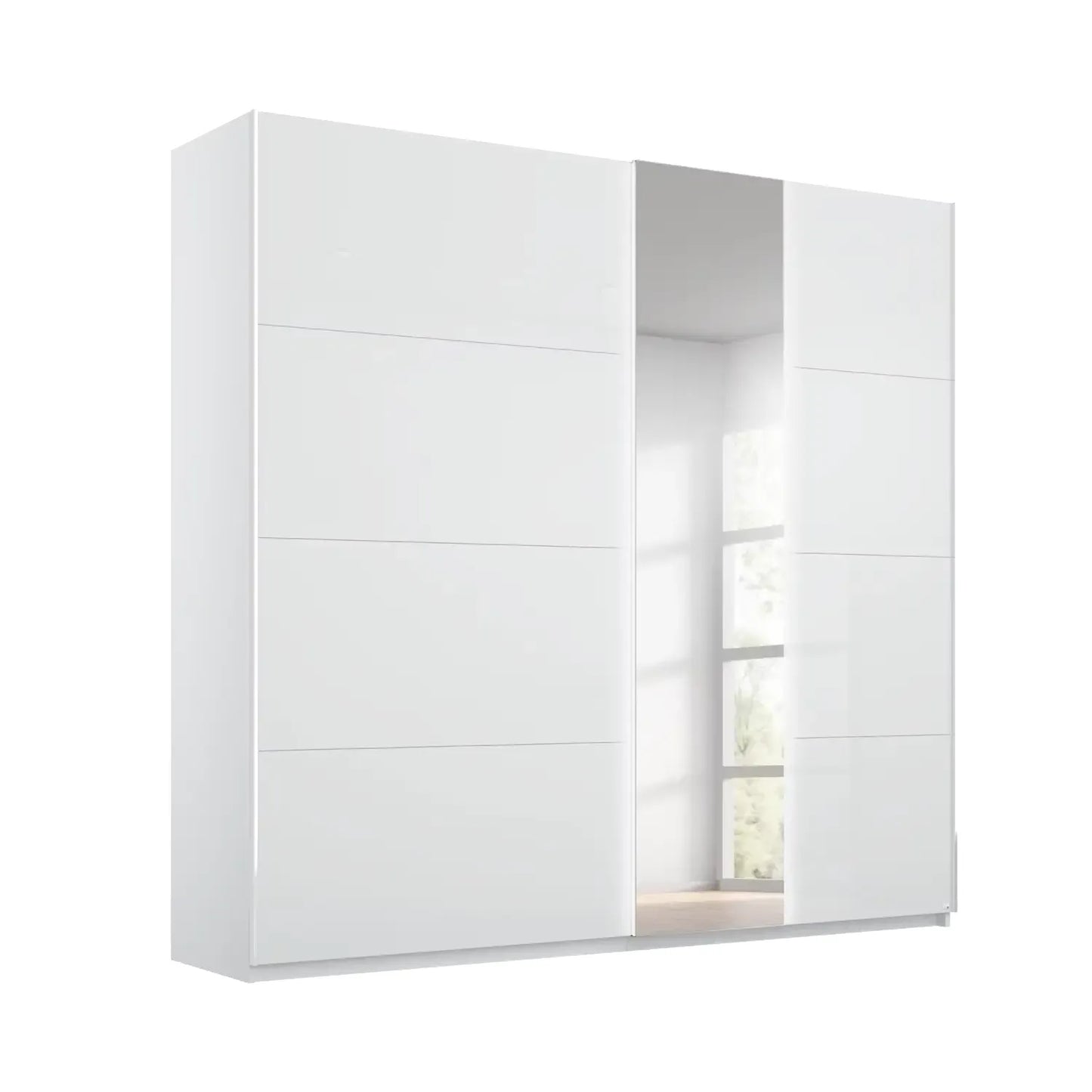 Rauch Cairns White wardrobe with sliding doors on a white background with Mirror