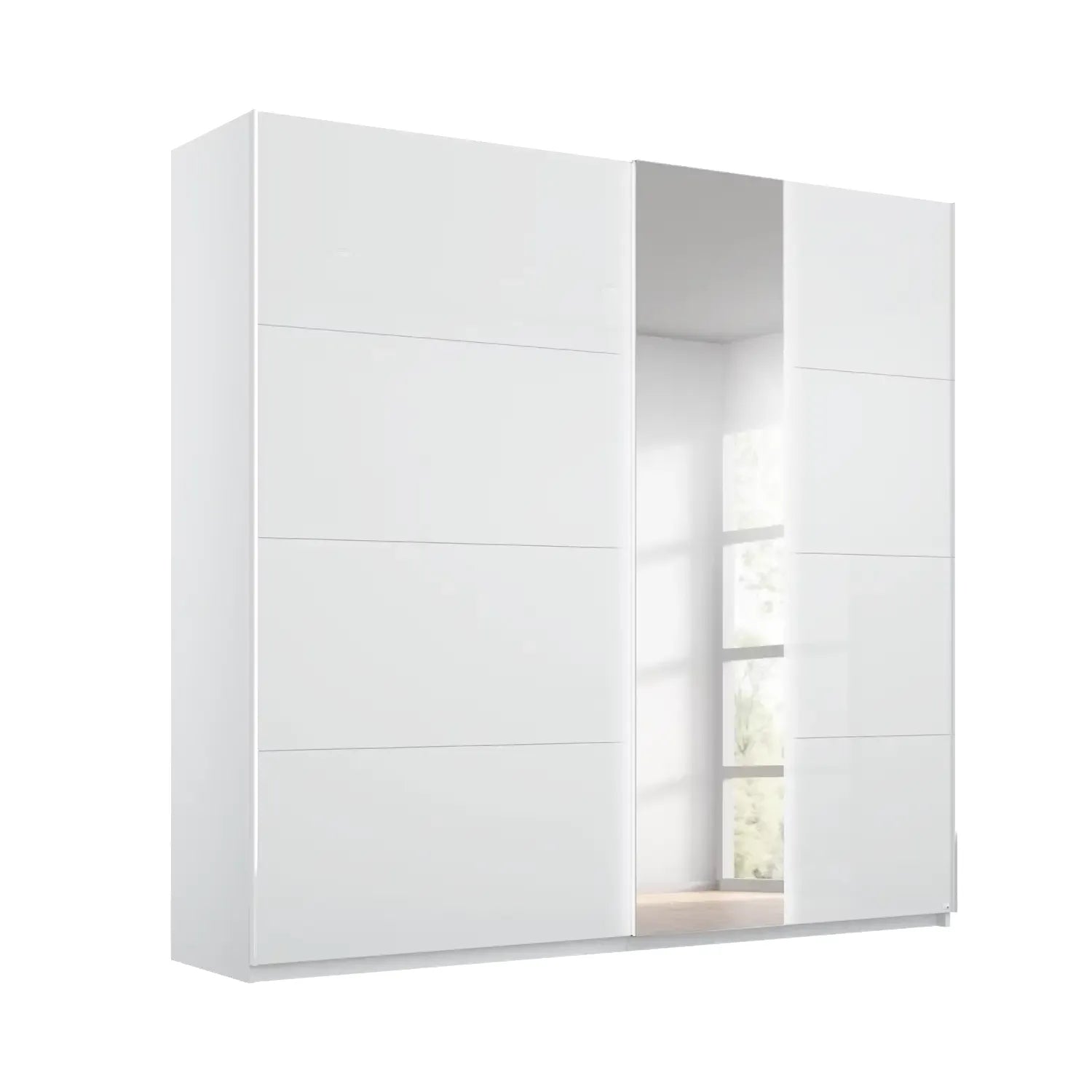 Rauch Cairns White wardrobe with sliding doors on a white background with Mirror