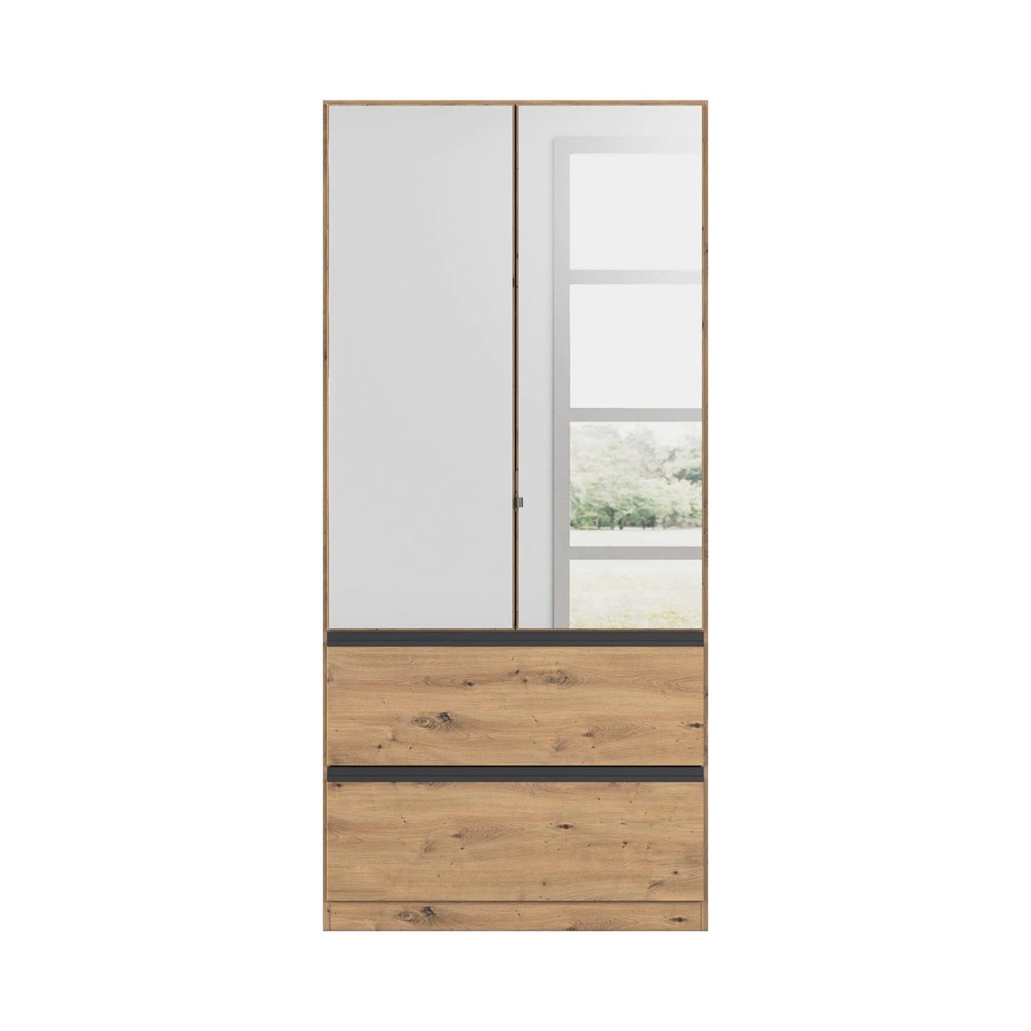 Rauch Cara Artisan Oak 2 Door Mirrored Wardrobe with Drawers