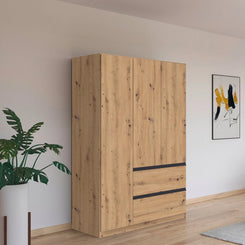 Rauch Cara Artisan Oak 3 Door Wardrobe with Drawers 136cm