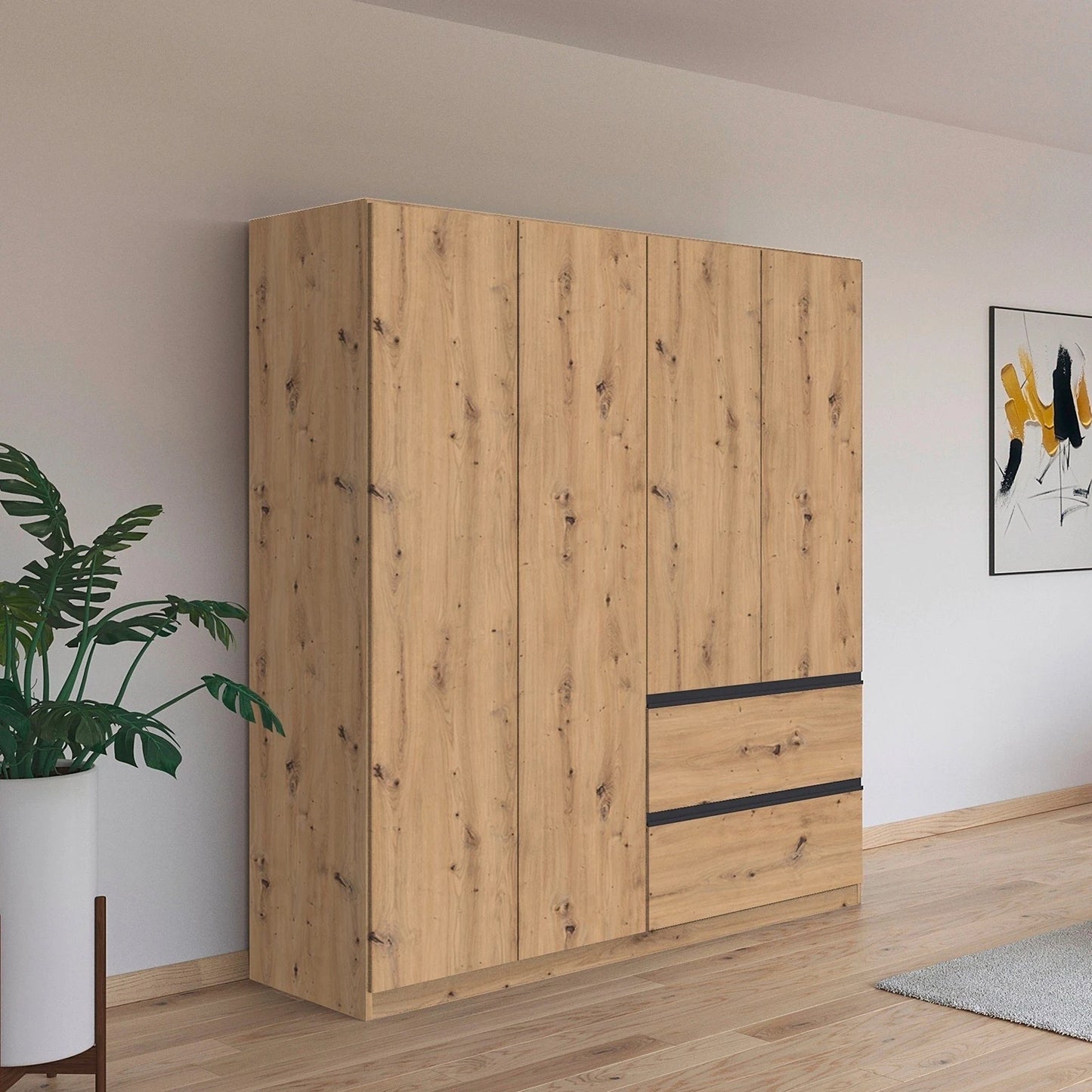 Rauch Cara Artisan Oak 4 Door Wardrobe with Drawers 181cm