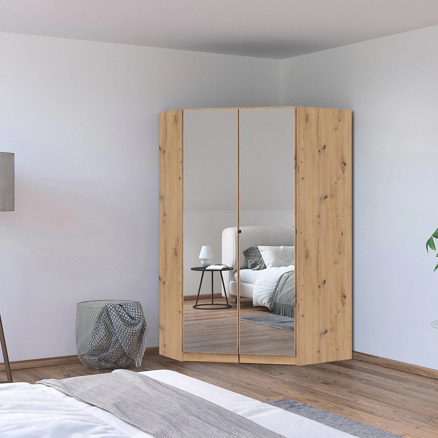 Rauch Cara Artisan Oak Corner Wardrobe Unit with Mirror Doors