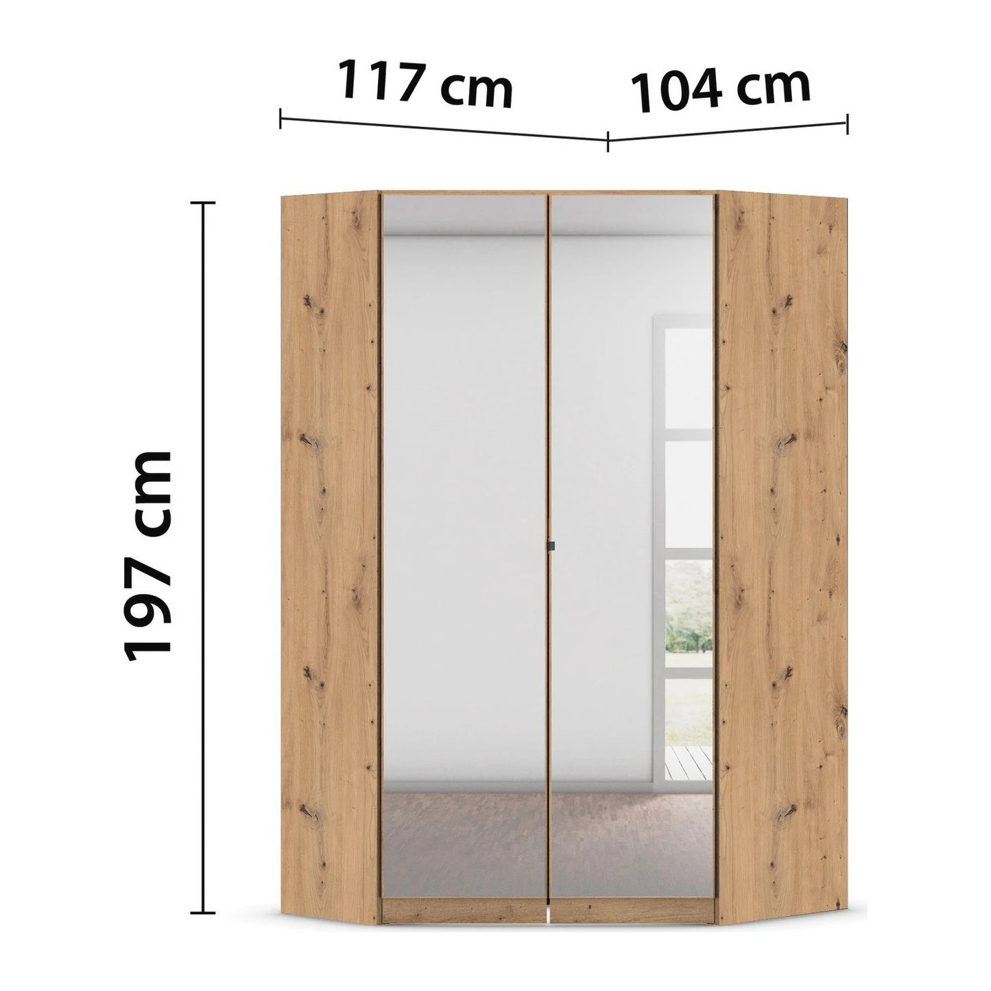 Rauch Cara Artisan Oak Corner Wardrobe Unit with Mirror Doors