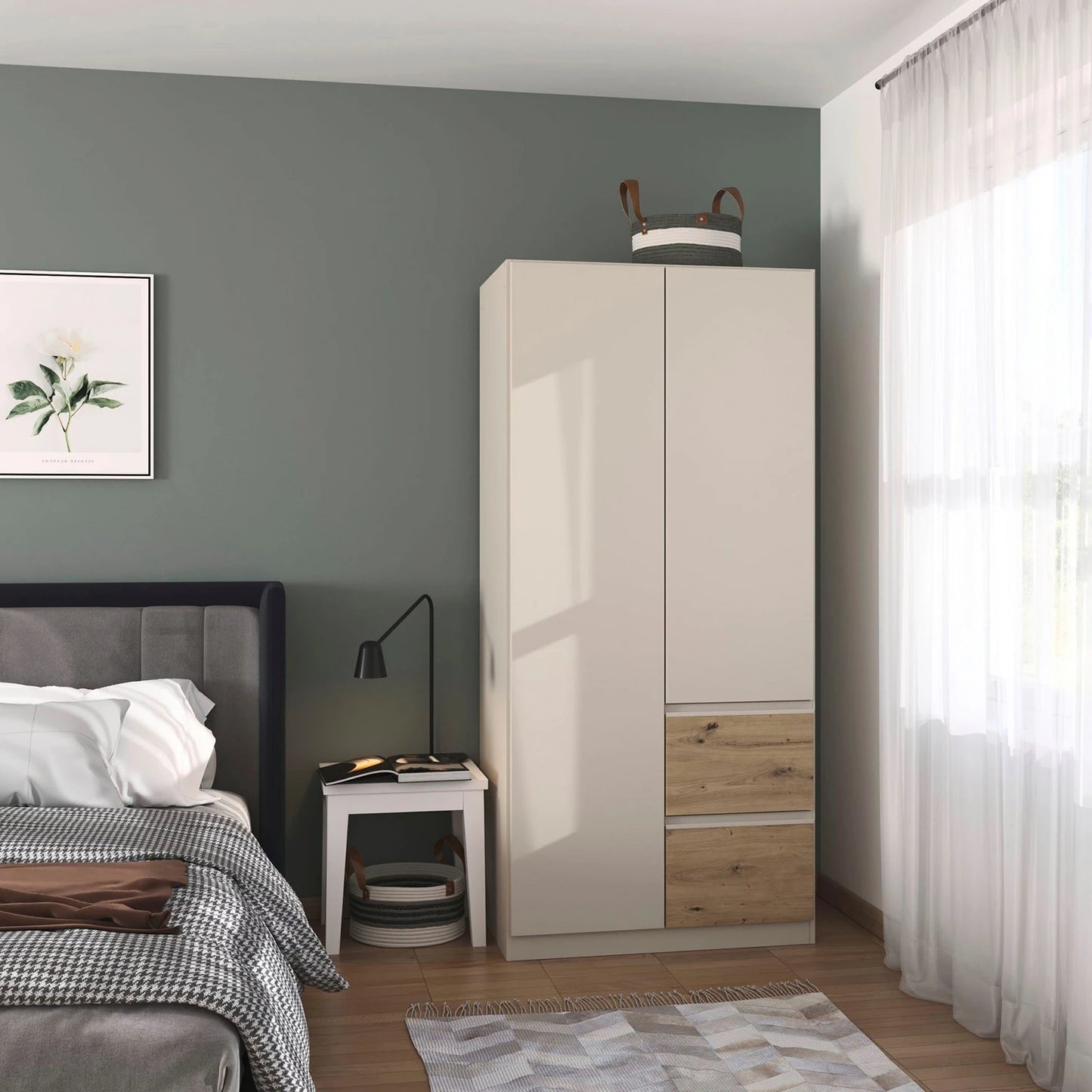 Rauch Cara Champagne 2 Door Wardrobe with Side Drawers 91cm