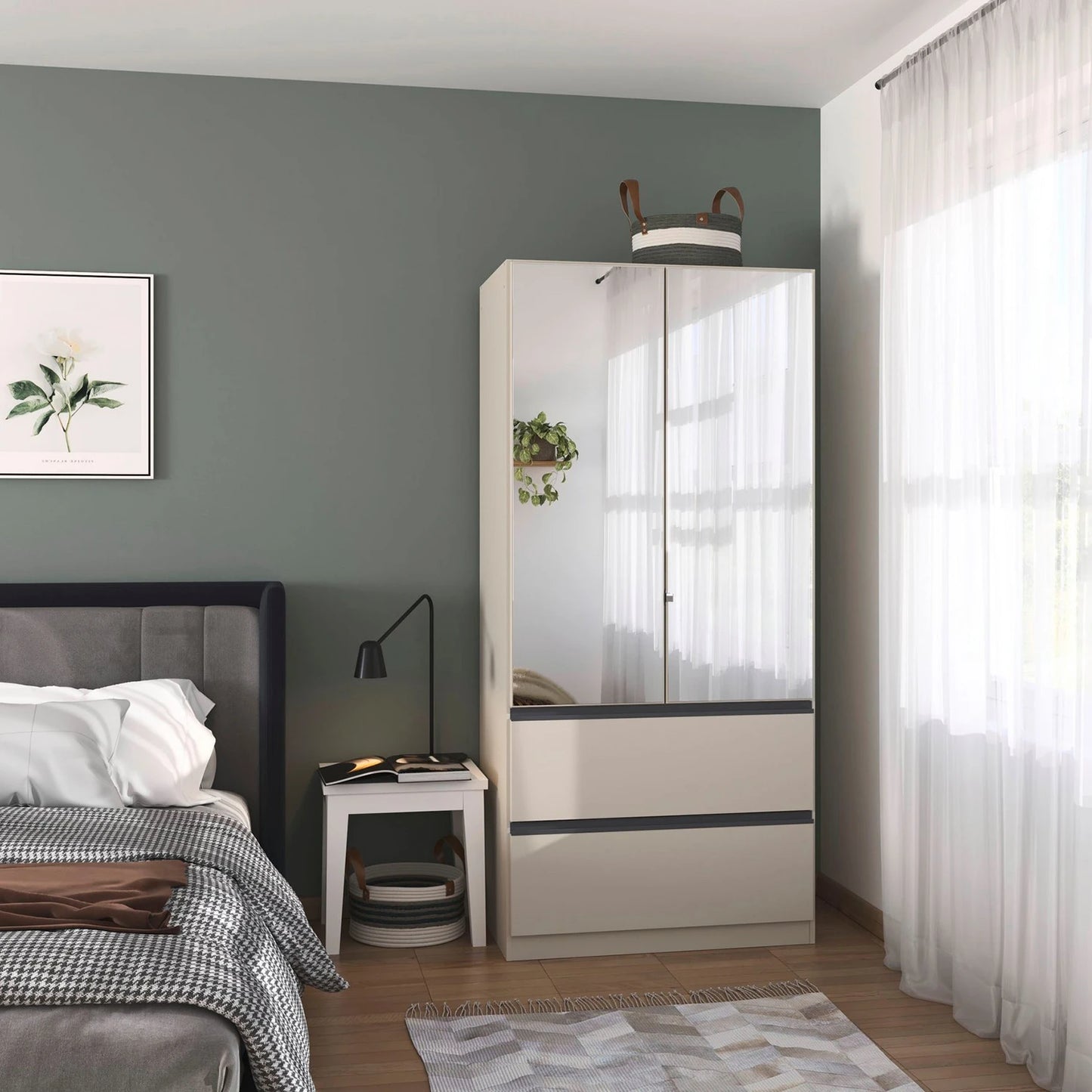 Rauch Cara Champagne 2 Door Mirrored Wardrobe with Drawers
