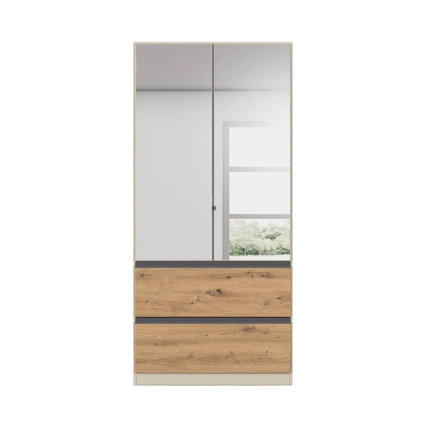 Rauch Cara Champagne 2 Door Mirrored Wardrobe with Drawers