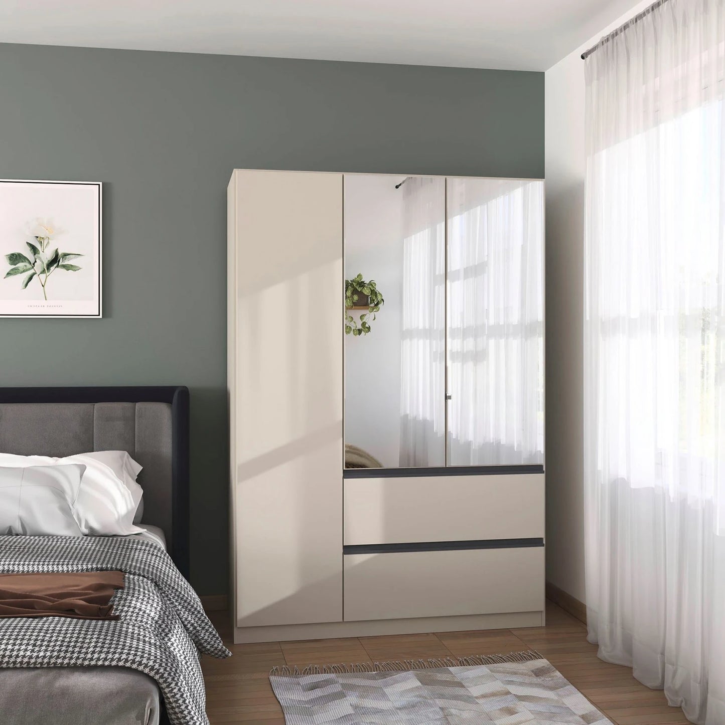 Rauch Cara Champagne 3 Door Mirrored Wardrobe with Drawers 136cm