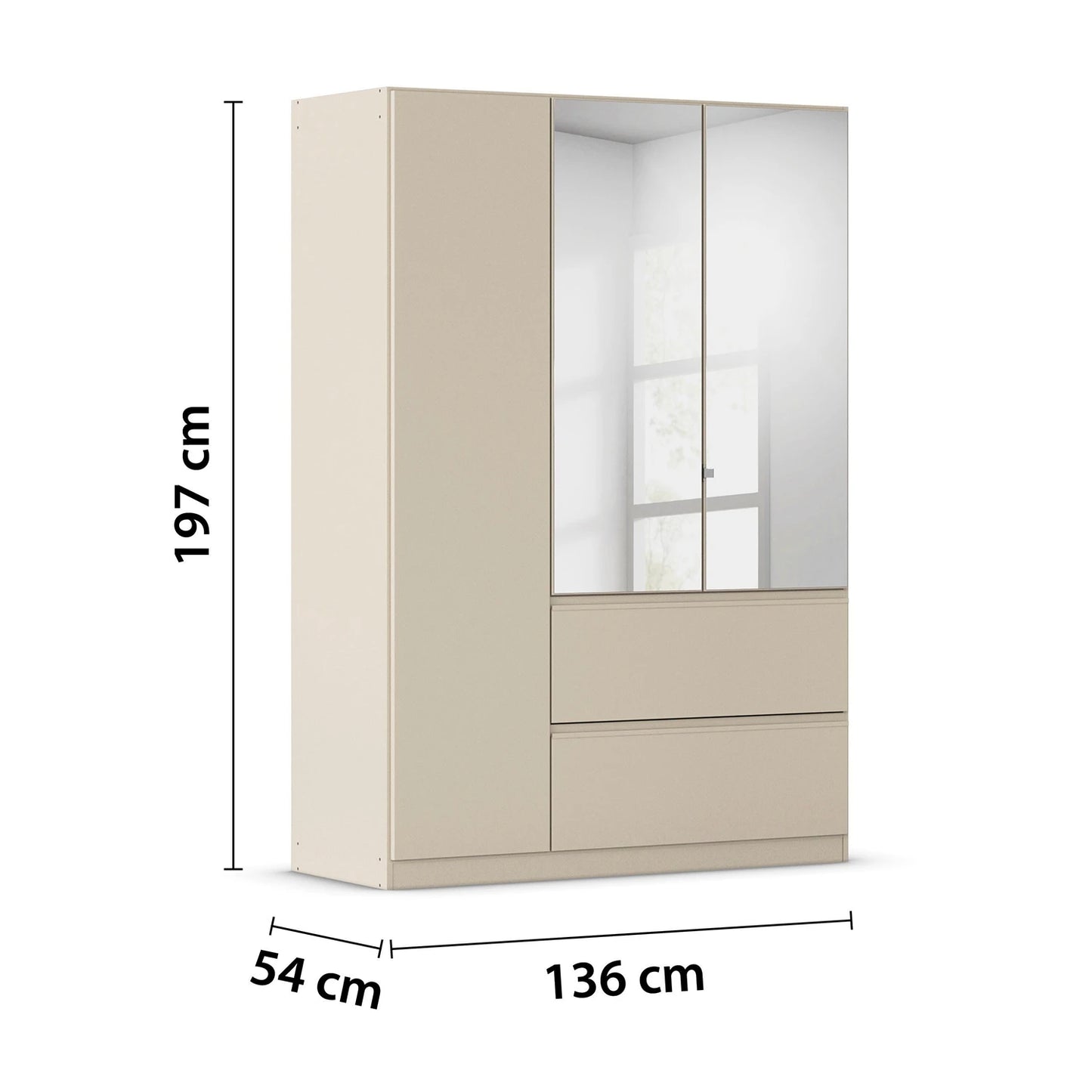 Rauch Cara Champagne 3 Door Mirrored Wardrobe with Drawers 136cm