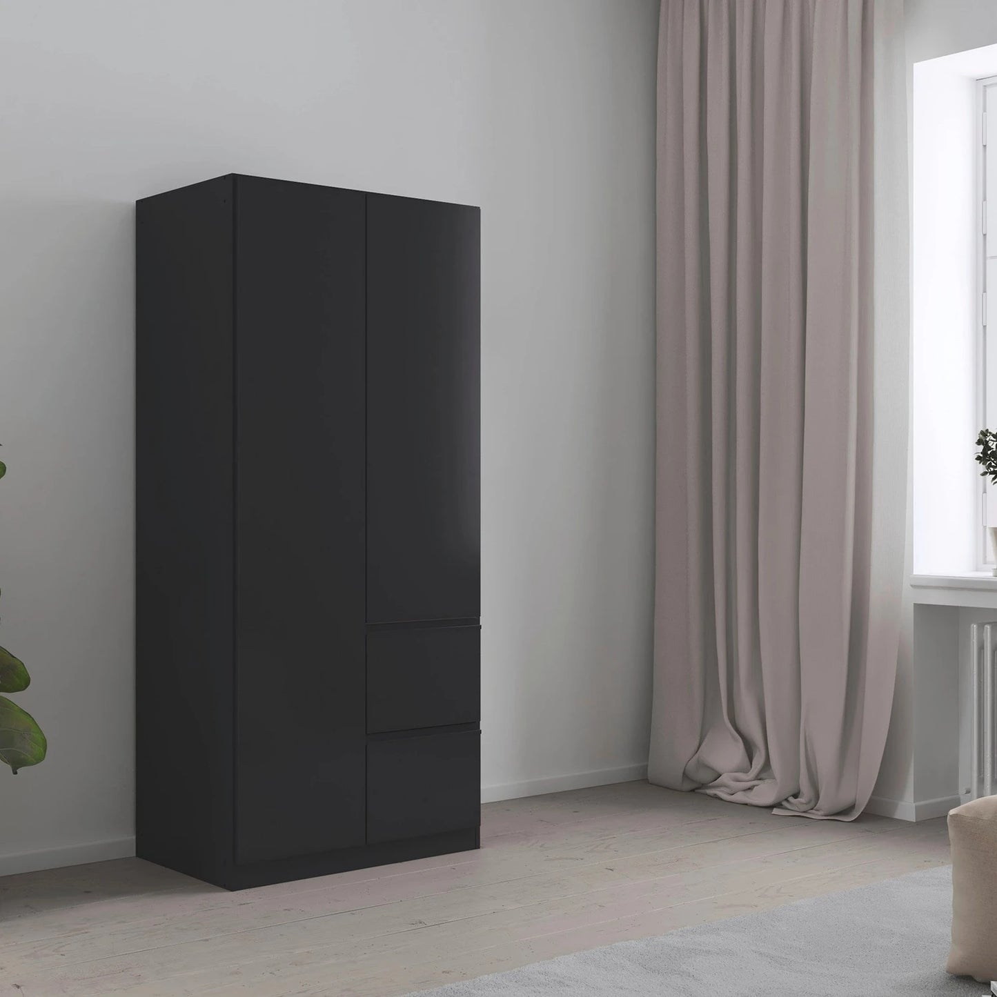 Rauch Cara Metallic Grey 2 Door Wardrobe with Side Drawers 91cm