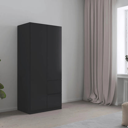 Rauch Cara Metallic Grey 2 Door Wardrobe with Side Drawers 91cm