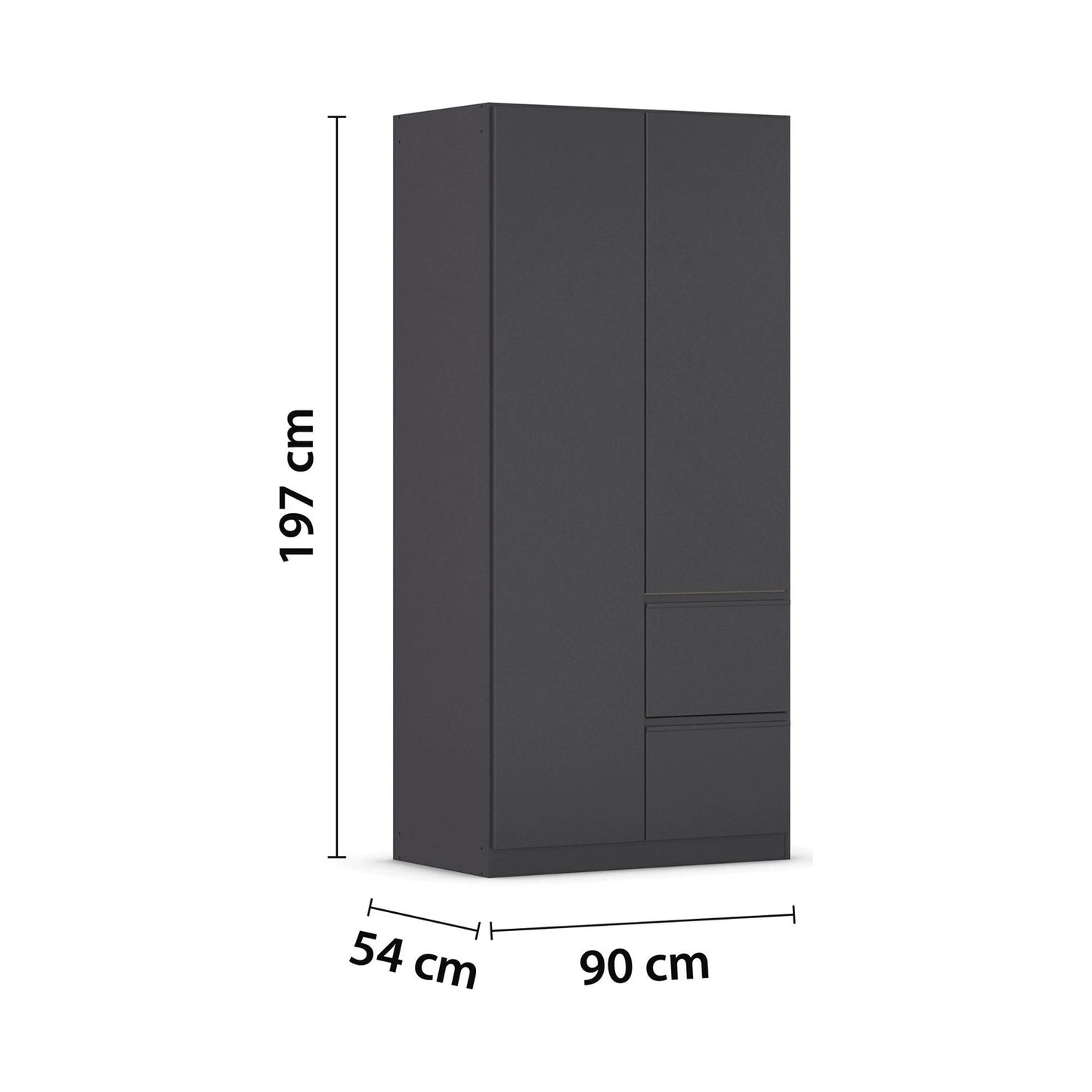 Rauch Cara Metallic Grey 2 Door Wardrobe with Side Drawers 91cm