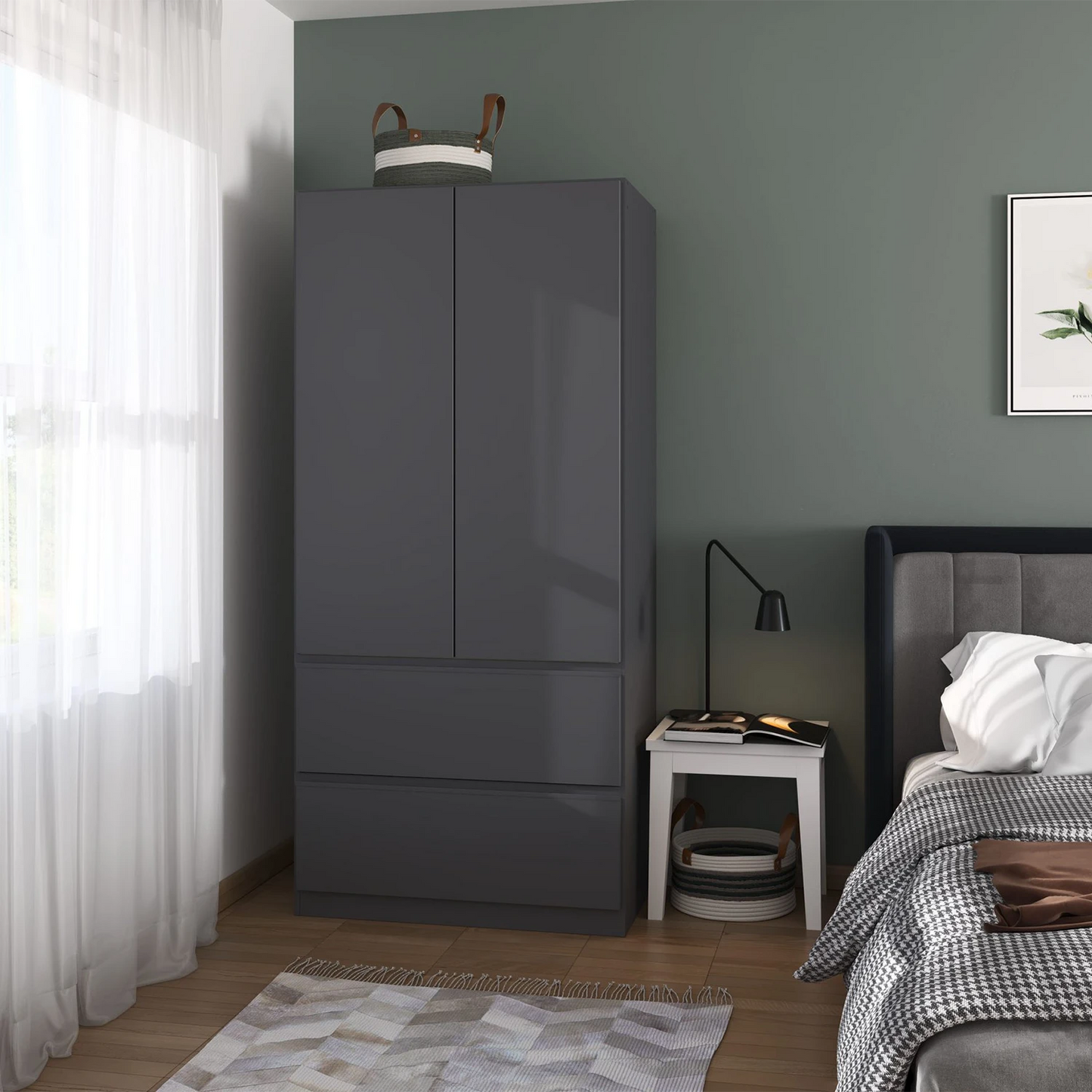 Rauch Cara Metallic Grey 2 Door Wardrobe with Drawers