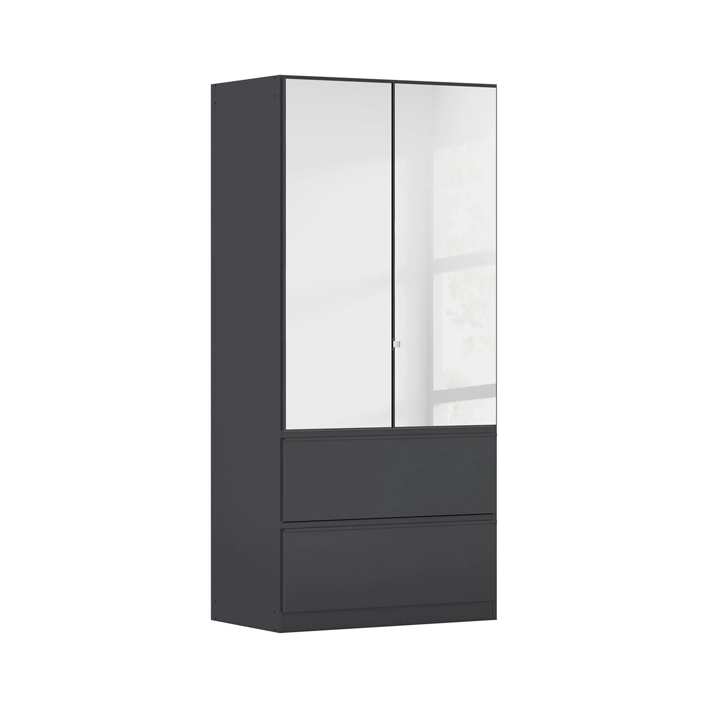 Rauch Cara Metallic Grey 2 Door Mirrored Wardrobe with Drawers