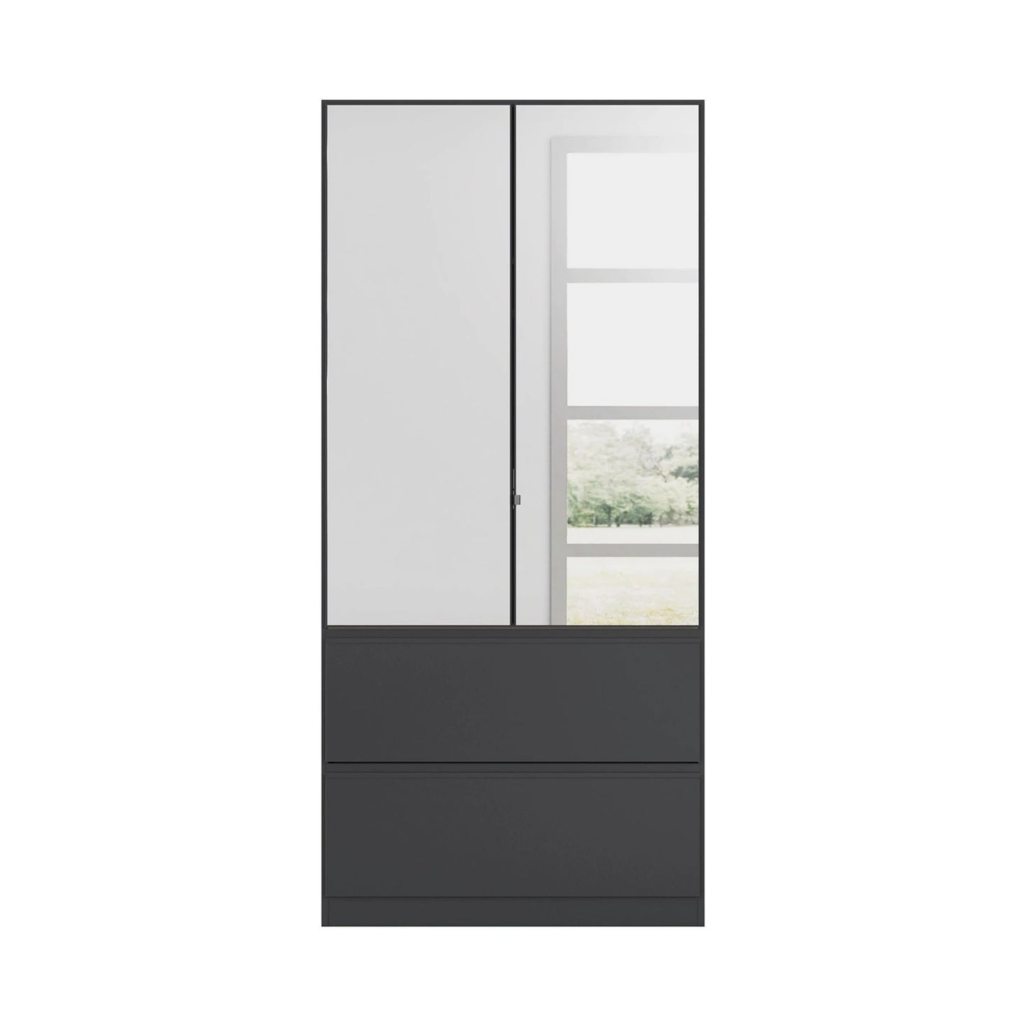 Rauch Cara Metallic Grey 2 Door Mirrored Wardrobe with Drawers