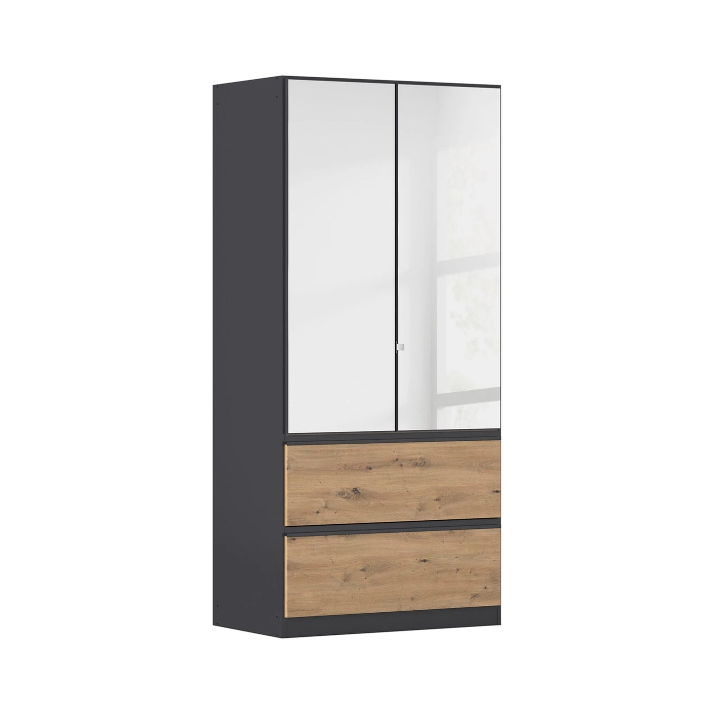 Rauch Cara Metallic Grey 2 Door Mirrored Wardrobe with Drawers