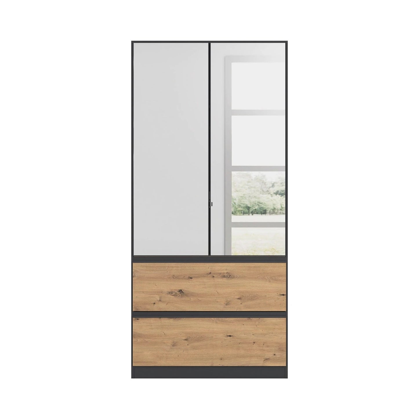 Rauch Cara Metallic Grey 2 Door Mirrored Wardrobe with Drawers