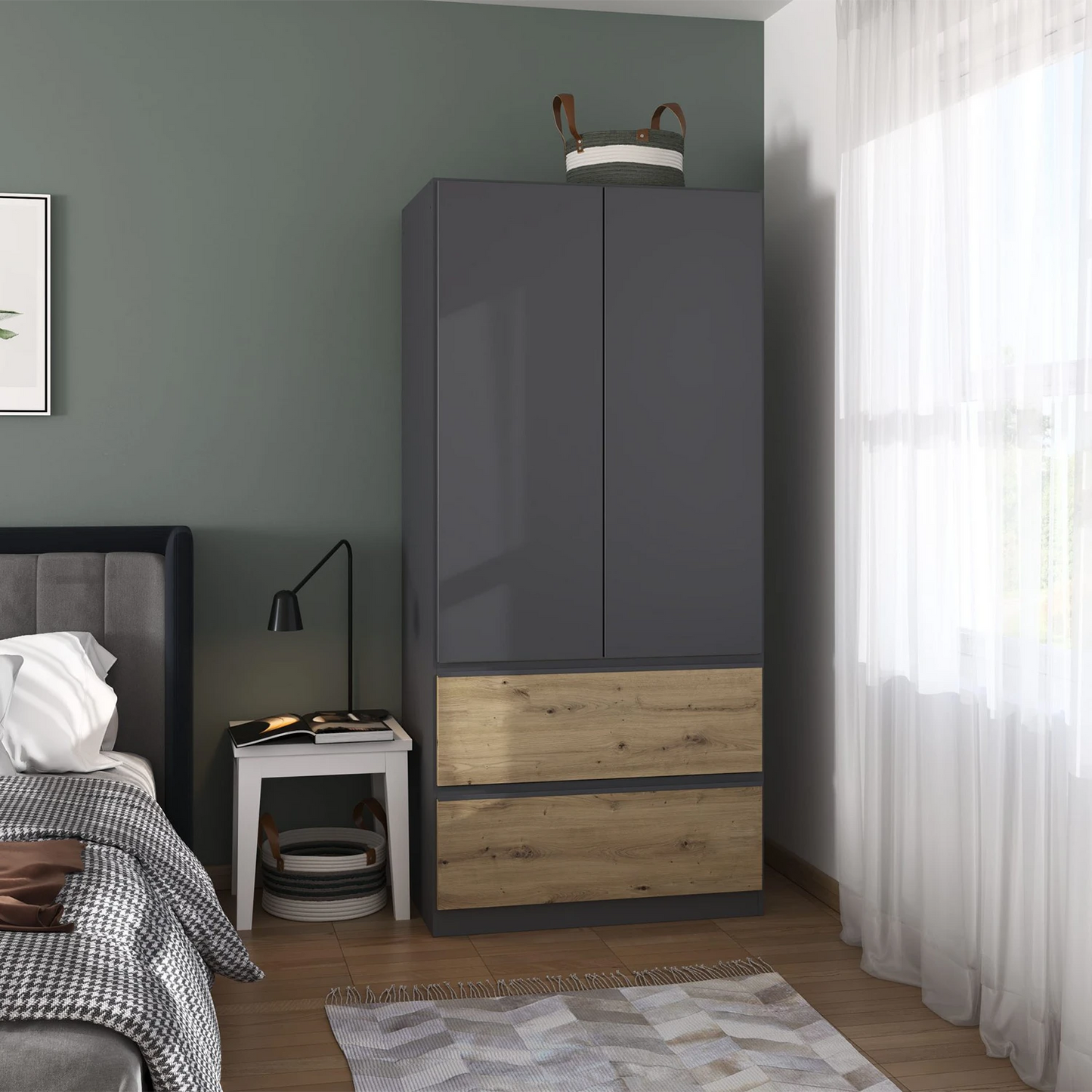 Rauch Cara Metallic Grey 2 Door Wardrobe with Drawers