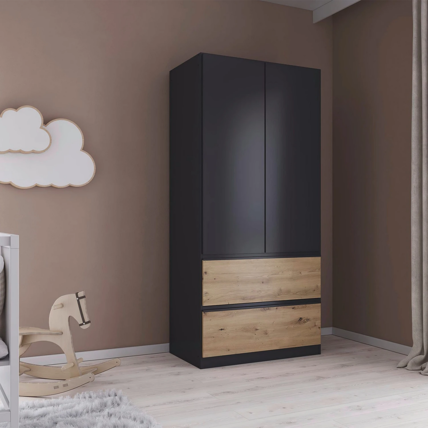 Rauch Cara Metallic Grey 2 Door Wardrobe with Drawers
