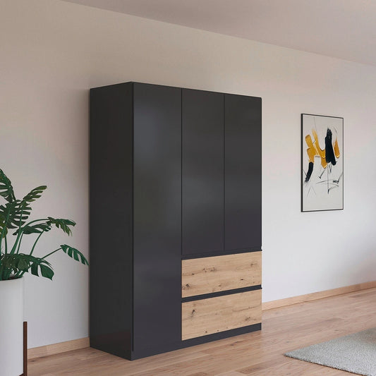 Rauch Cara Metallic Grey 3 Door Wardrobe with Drawers 136cm